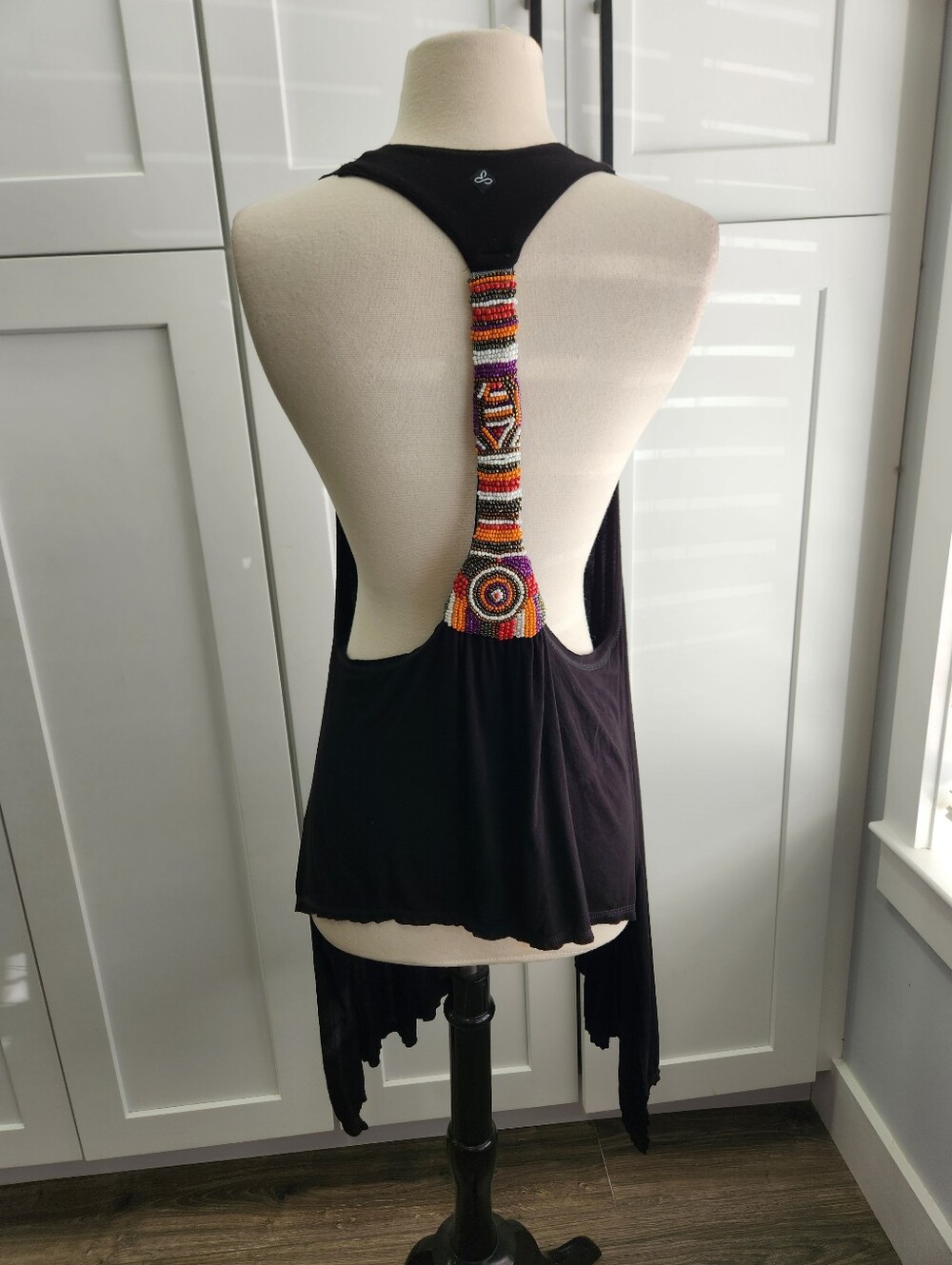 Prana Beaded Tatum Vest Black Hi Low Boho Hippie Yoga Size XL